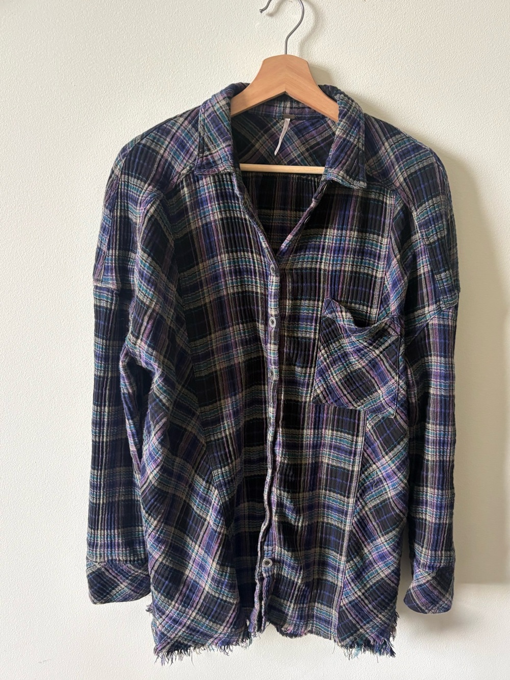 Free People Plaid Flannel Shirt - Purple Multi colored Juniper Ridge